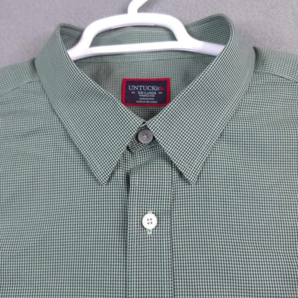 UNTUCKit Marcasin Green Wrinkle Free Gingham Long Sleeve Button Down Shirt XXL - Picture 4 of 10